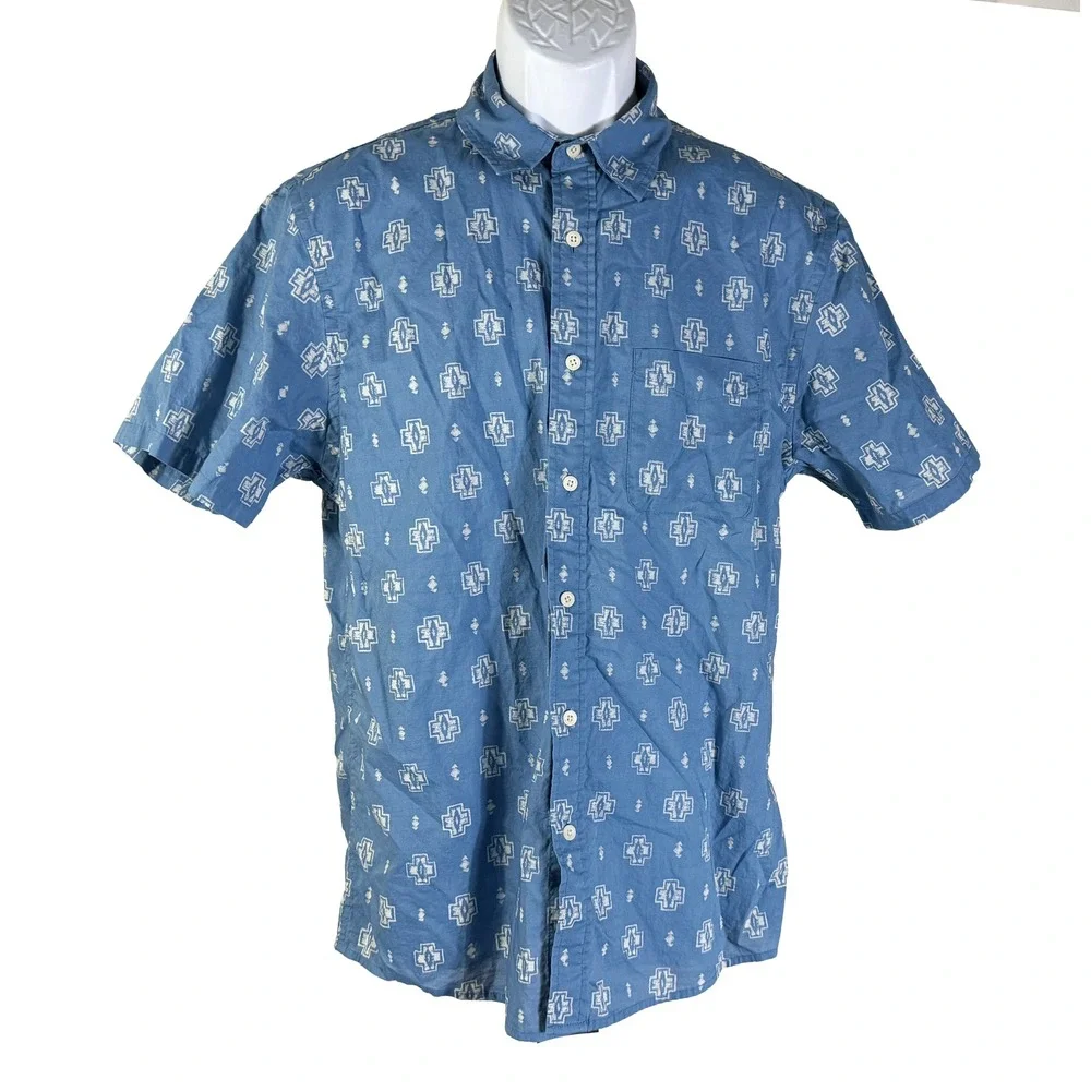 Pendleton Button‎ Down Shirt Mens Medium Blue Southwestern Print Short Sleeve